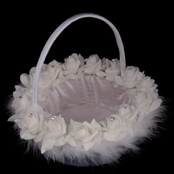 Panier De Fleurs De Mariage En Satin – Blanc, 2 Pièces, Pour Fille D'honneur