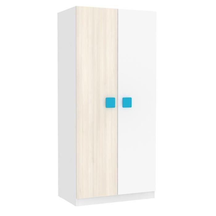 Armoire enfant coloris acacia - Blanc- bleu avec 2 portes en MDF ... Armoire enfant coloris acacia - Blanc- bleu avec 2 portes en MDF ...