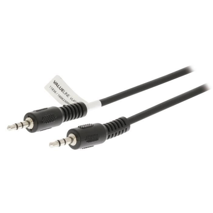 VALUELINE VLAT22000B15 Câble audio stéréo - Jack 3,5 M - 3,5 mm mâle - 3,5 mm mâle - 1,50 m - Noir
