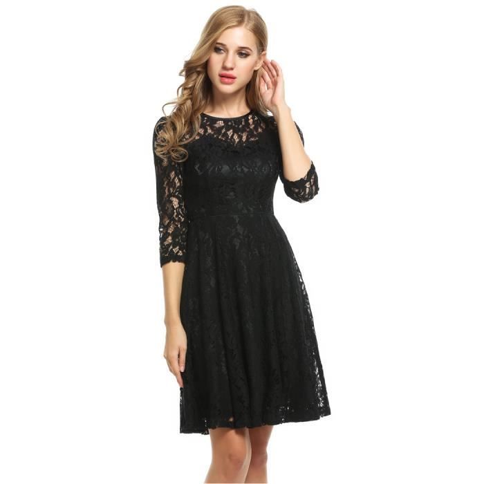 Plissé 4 De Soirée Dentelle Manche Robe Ronde Femmes Slim 3 FpOxaqS