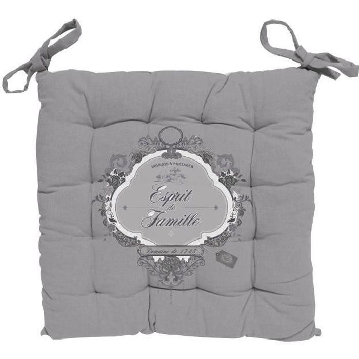SOLEIL D' OCRE Dessus de chaise capitonné Esprit de Famille 100% coton - 40 x 40 cm - Blanc