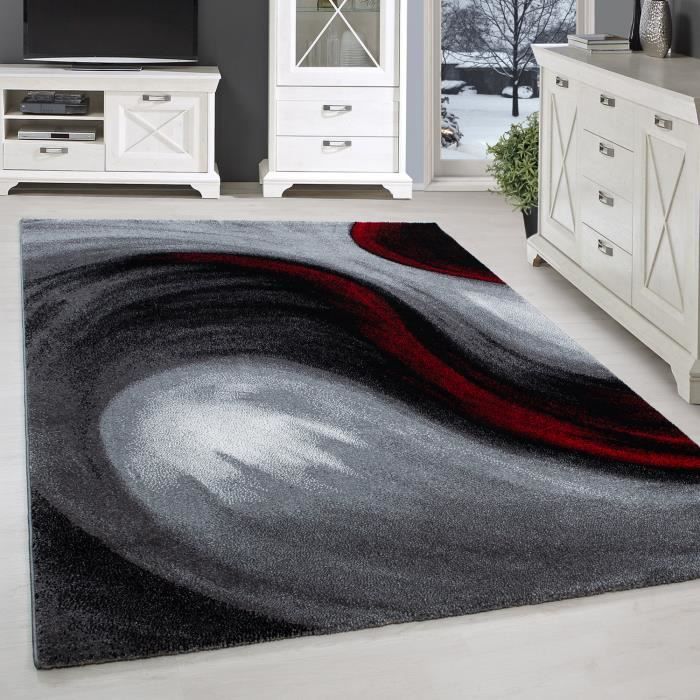 Designer Tapis Moderne à Carreaux Motif Contours Coupe Noir