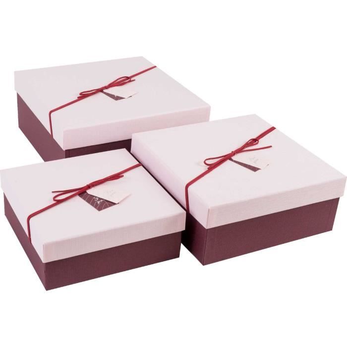 emartbuy set de 3 boîtes-cadeaux carrées, bordeaux avec couvercle