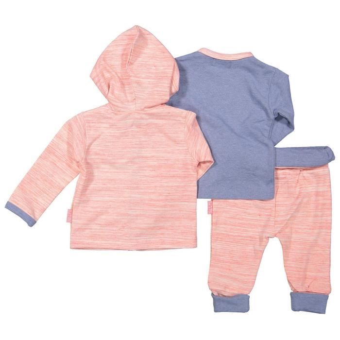DIRKJE Ensemble 3 pièces T-shirt + Cardigan à Capuche + Pantalon Violet et Rose Bébé Fille
