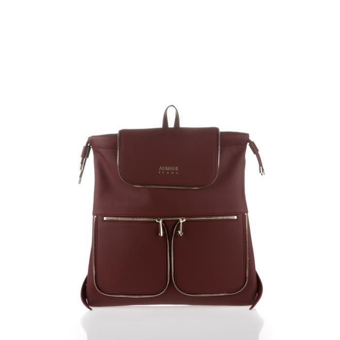 ARMANI JEANS - Sac à Dos Bordeaux en Similicuir Grainé - Femme