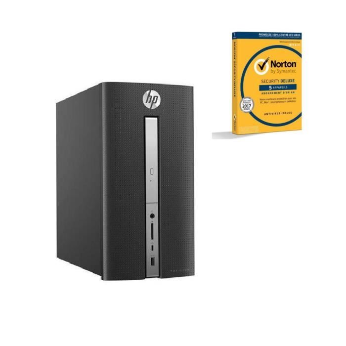 HP Pavilion PC de bureau - 570p017nf - 4 Go de RAM - Windows 10 - INTEL CORE I3-7100 - INTEL HD GRAPHICS- Disque dur 1To + Norton