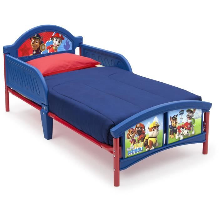 PAT PATROUILLE - Lit Enfant en Métal et Plastique - Bleu et Rouge - 70 x 140cm
