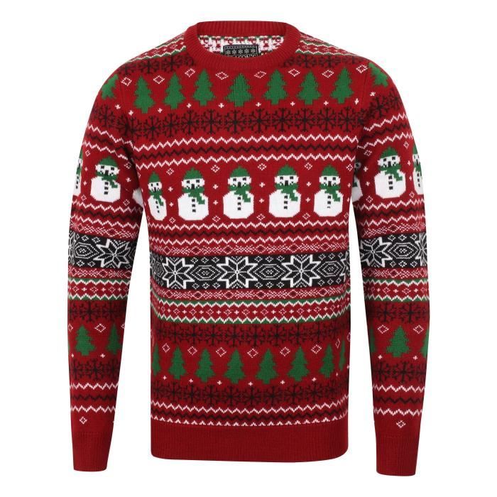 Pull de Noël Bonhommes de Neige Rouge Homme