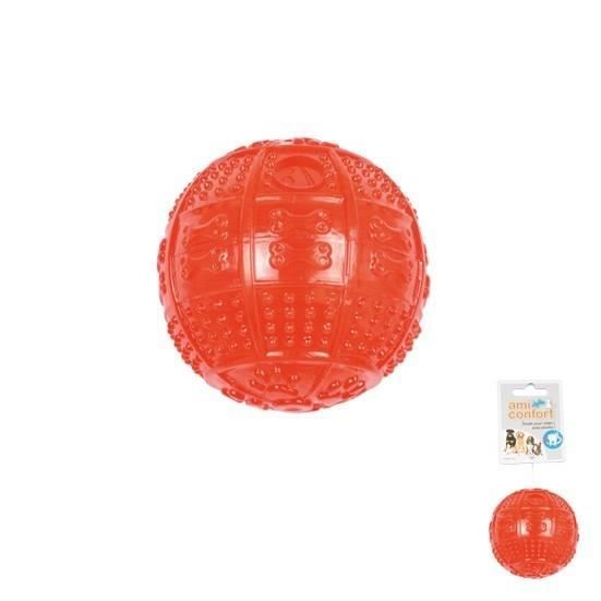 Balle distributeur de croquettes en plastique diametre 8cm rouge