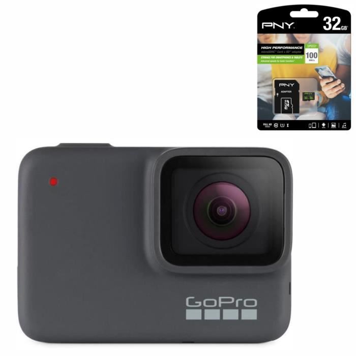 GOPRO HERO7 SILVER Action Cam - Argenté + PNY Carte Micro SD 100Mo 32Go