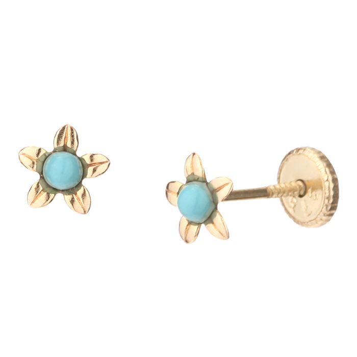 YSORA - Boucles D'Oreilles Fleur Corail à Vis en Or Jaune - Enfant