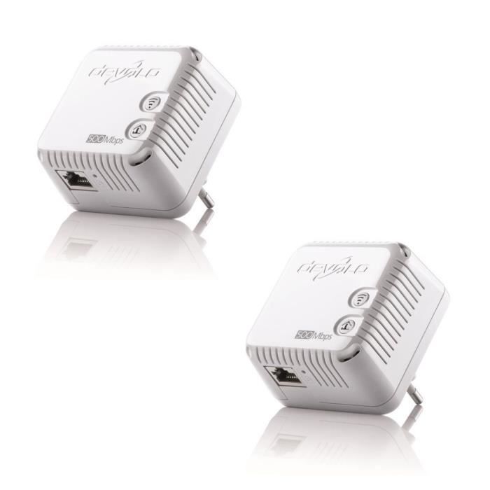 Pack de 2 x DEVOLO 9077 dLAN 500 WiFi, Prise réseau CPL Wi-Fi 500 Mbit/s, 2 ports Fast Ethernet, Module complémentaire (x1)