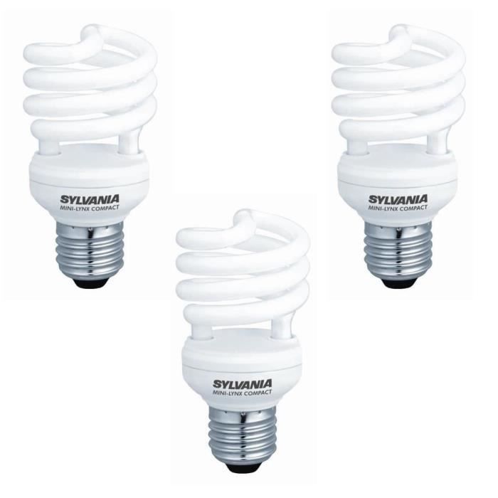 SYLVANIA Lot de 3 ampoules mini-Lynx fluo E27 8 W équivalent à 40 W