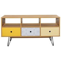 MEUBLE TV COLETTE Meuble TV vintage décor chêne et imprimé + MEUBLE TV COLETTE Meuble TV vintage décor chêne et imprimé +