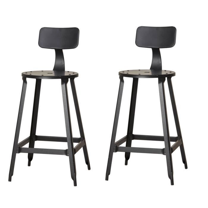 loft lot de 2 tabourets de bar en metal noir sty