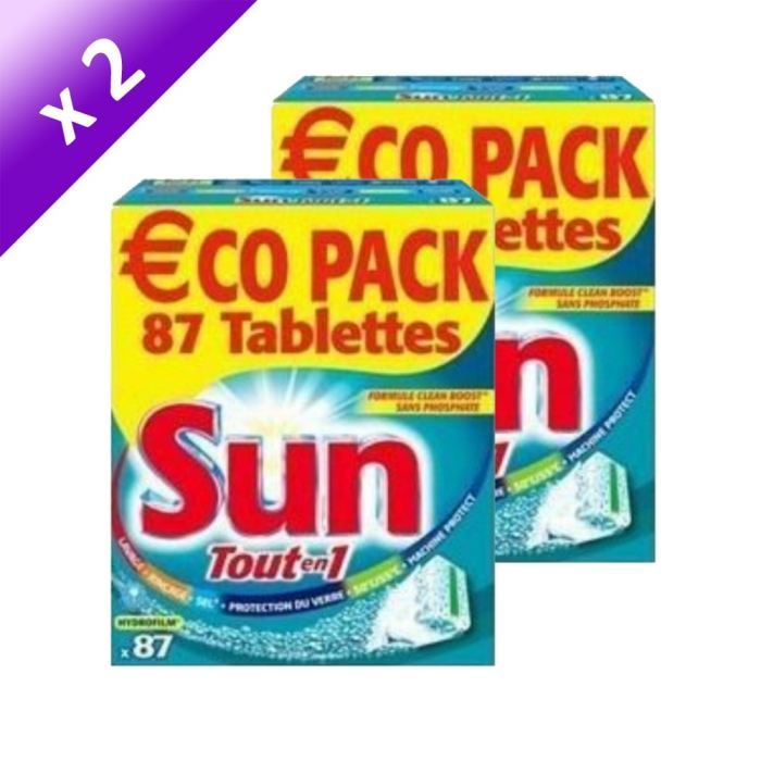 PRODUIT LAVE VAISSELLE SUN Tablettes Tout en 1 Standard Hydrofilm 87 x