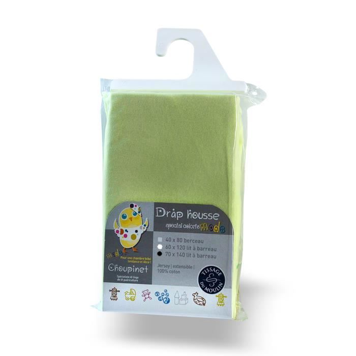 CHOUPINET Drap-housse Jersey Extensible - 100 % coton - 70 x 140 cm - Anis