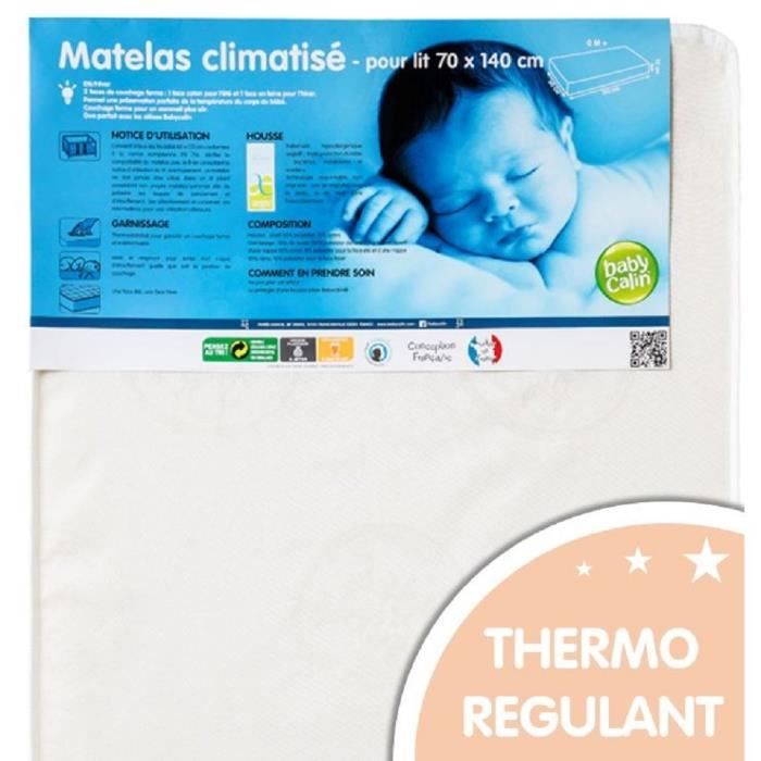 BABYCALIN Matelas Bébé Climatisé 70x140x12 cm - Traité Biome 20 kg/m3