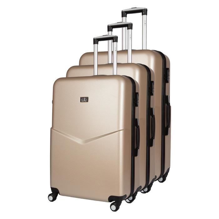CDB Set de 3 Valises Chariots Rigides ABS Aspect croco 4 Roues 51-61-71cm Champagne