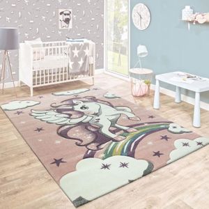 TAPIS Tapis Pour Enfant Arc-En-Ciel Licorne Pastel Rose