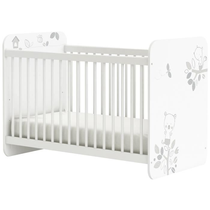 BEAR Lit Bébé à Barreaux 60x120 cm Coloris Blanc