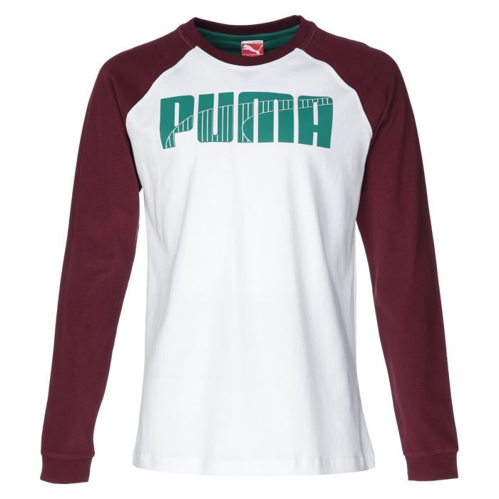 PUMA T-shirt SMU Manches longues - Homme - Blanc et bordeaux