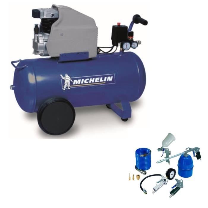 MICHELIN MB50 Compresseur avec Cuve 50 Litres 2 cv + Kit de 8 accessoires