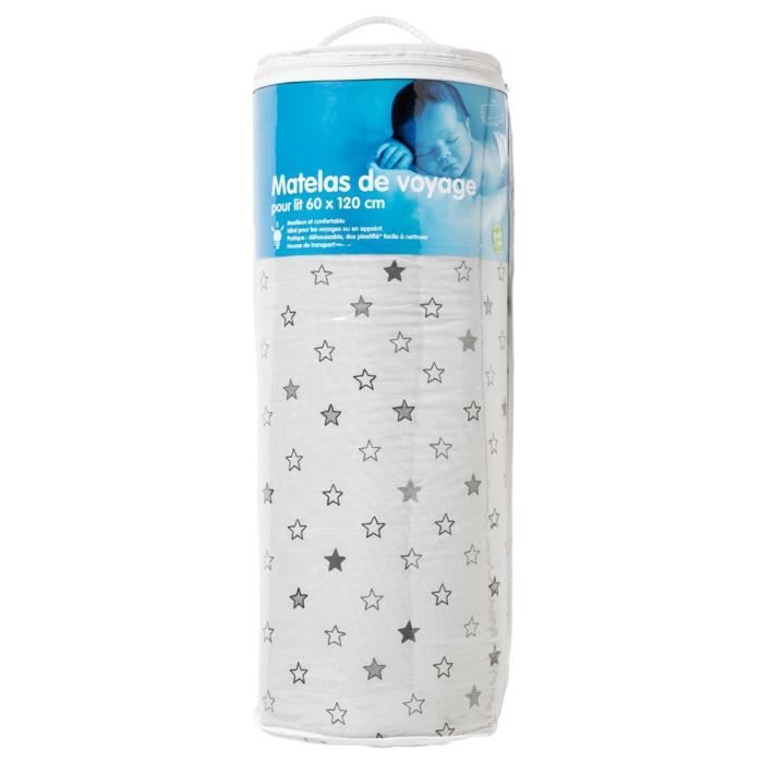BABYCALIN Matelas de voyage Étoiles - Housse coton - 16 kg/m³ - 60 x 120 x 4 cm