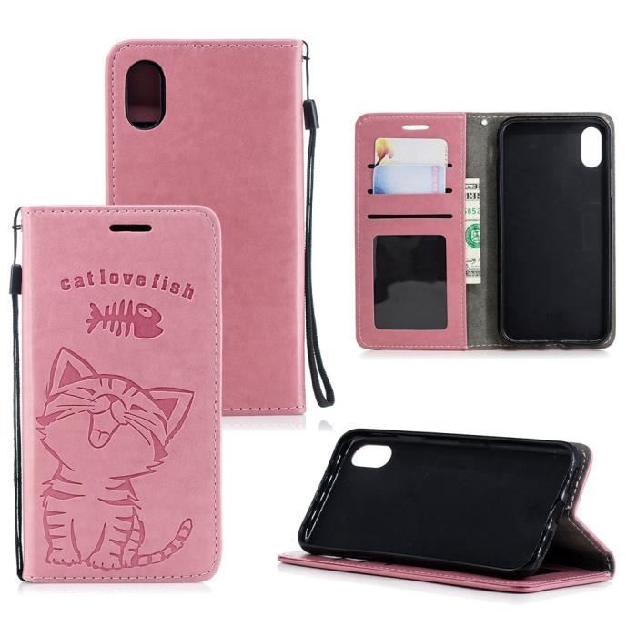 coque iphone xr portefeuille rose