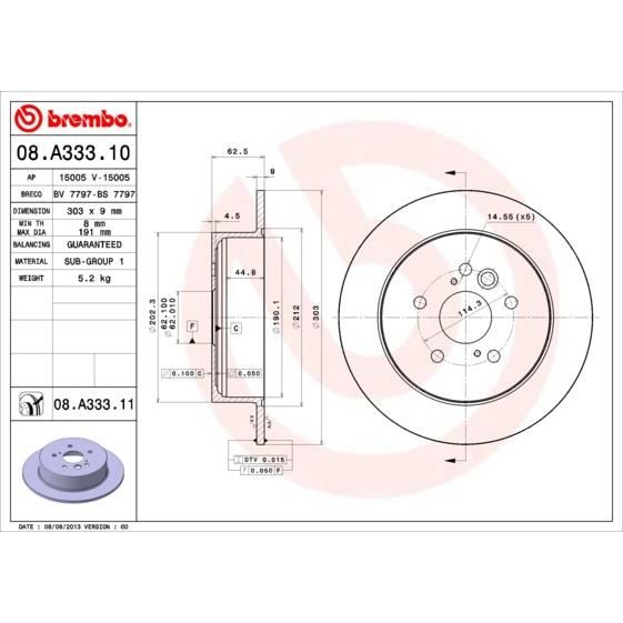 JEU DE DISQUES BREMBO 08.A333.11