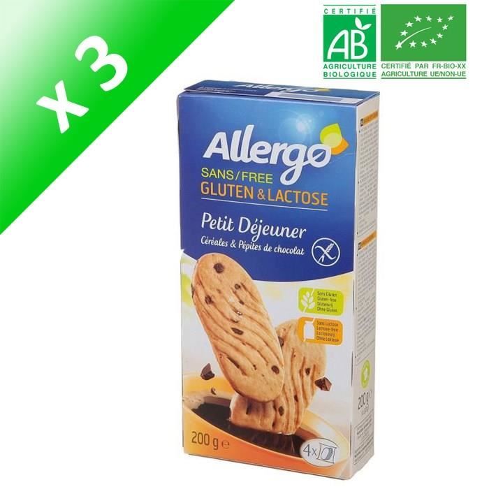 ALLERGO Biscuits Petit déjeuner céréales et pépites de chocolat - 200 g x3