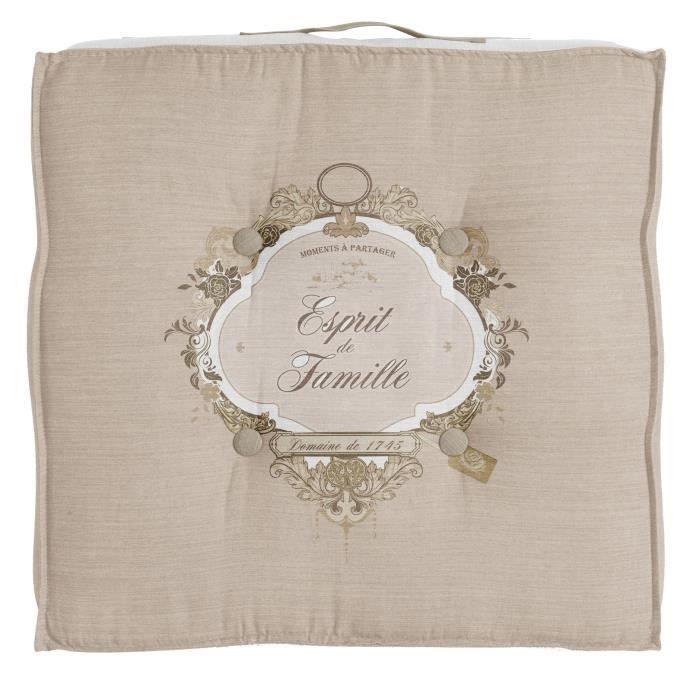 SOLEIL D' OCRE Coussin tapissier Esprit de Famille 100% coton - 40 x 40 cm - Naturel