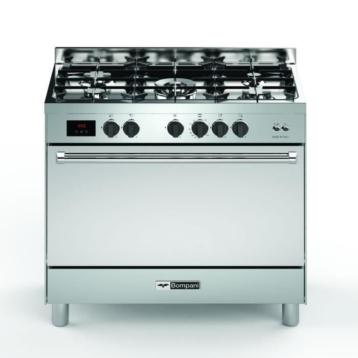 BOMPANI BTECH90IX Piano de cuisson gaz - 5 foyers - Four électrique - Catalyse - Inox