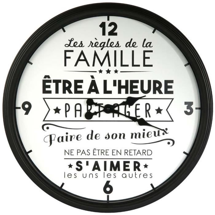 THE HOME DECO FACTORY Horloge La Vie en Famille - Ø50x6 cm - Noir
