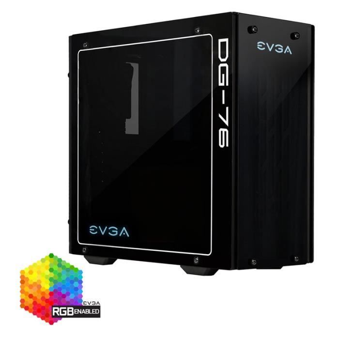 EVGA Boitier PC Gaming DG-76 - Noir Matte - Mid-Tower - 2 côtés en verre trempé - RGB LED - 160-B0-2230-KR