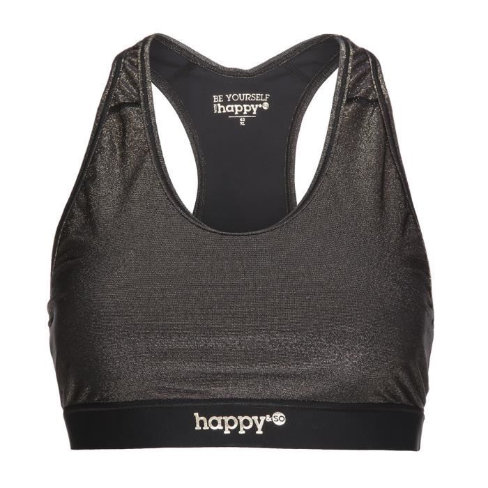 HAPPY AND SO Brassière Unie - Femme - Noir et Doré