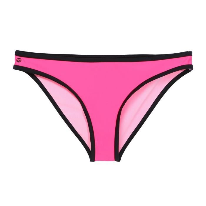 HAPPY AND SO Maillot de Bain Culottes - Femme - Rose fluo et Noir