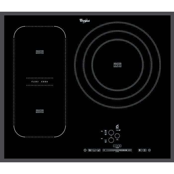 WHIRLPOOL ACM846BA - Table de cuisson à Induction - 3 zones - 7400W - L65 x P51cm - Revêtement verre - Noir
