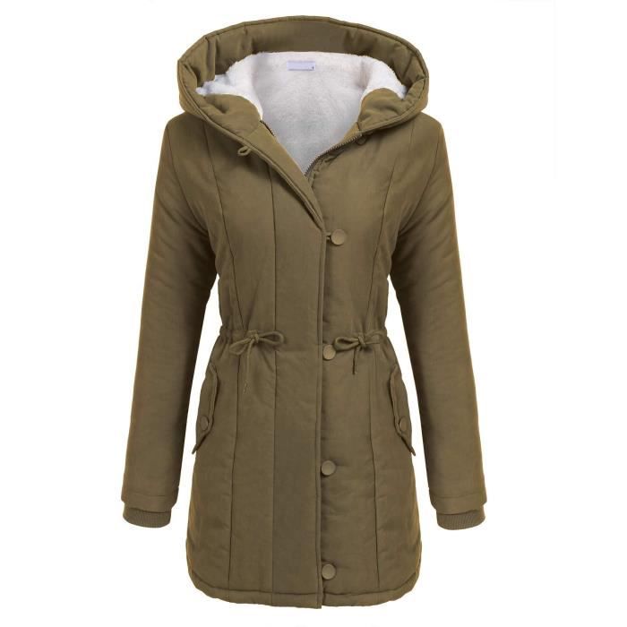 Capuche Glissière Longue Fermeture Naturelle Et bleu Bouton À Couleur Manteau Femme Manche Vert FIq6S6