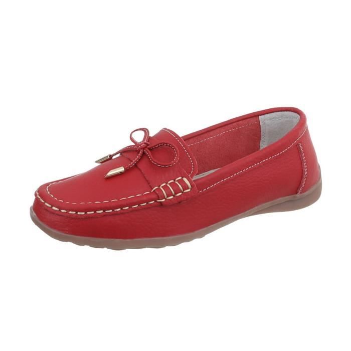 Mocassin Rouge Femme Cuir