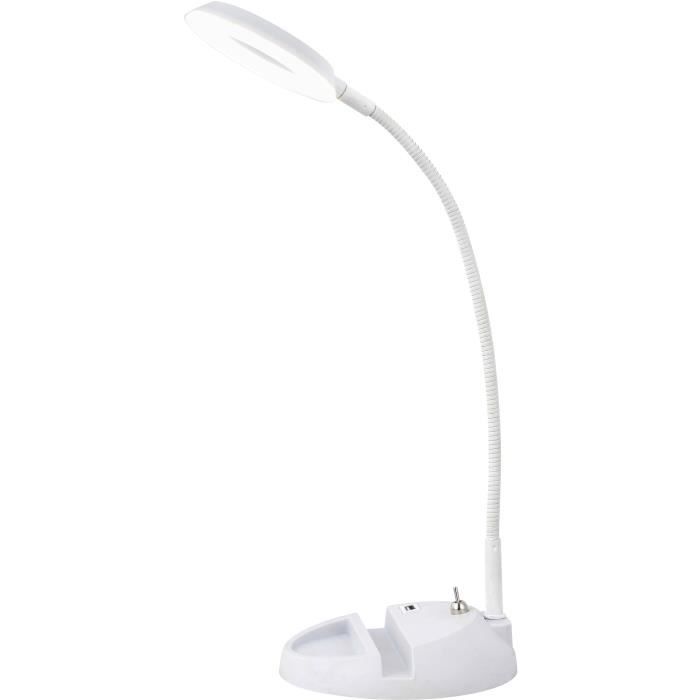 BRILLIANT Lampe de bureau Rick flexible avec port USB sur socle et support de téléphone - Blanc