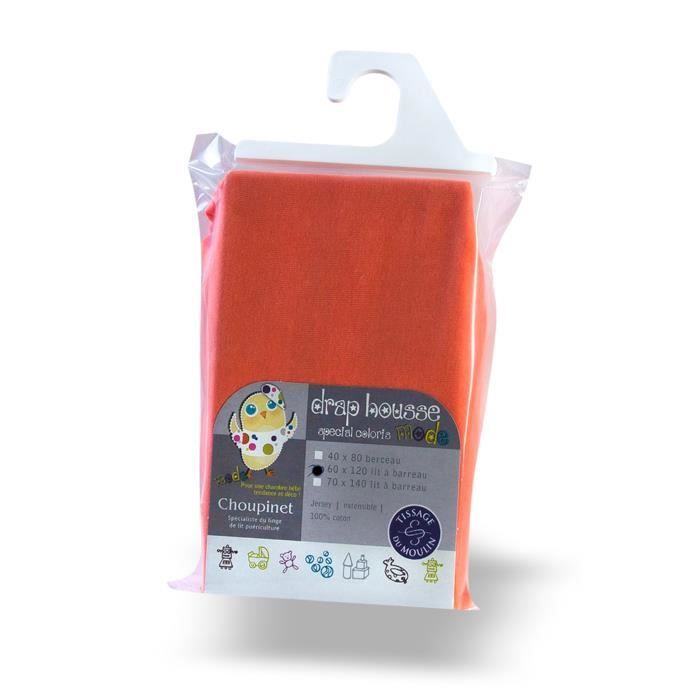 CHOUPINET Drap-housse Jersey Extensible - 100 % coton - 60 x 120 cm - Corail