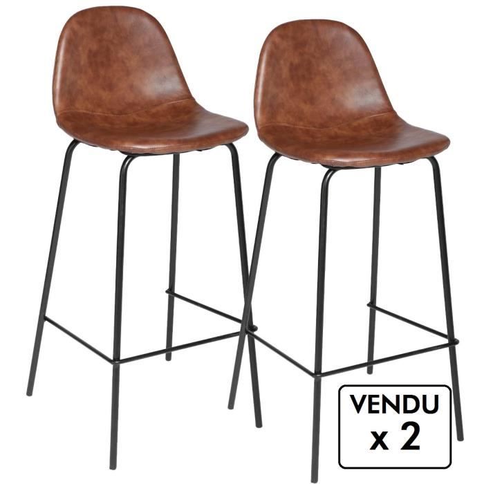 Lot de 2 chaises de bar  Style industriel  Coloris MARRON vieilli