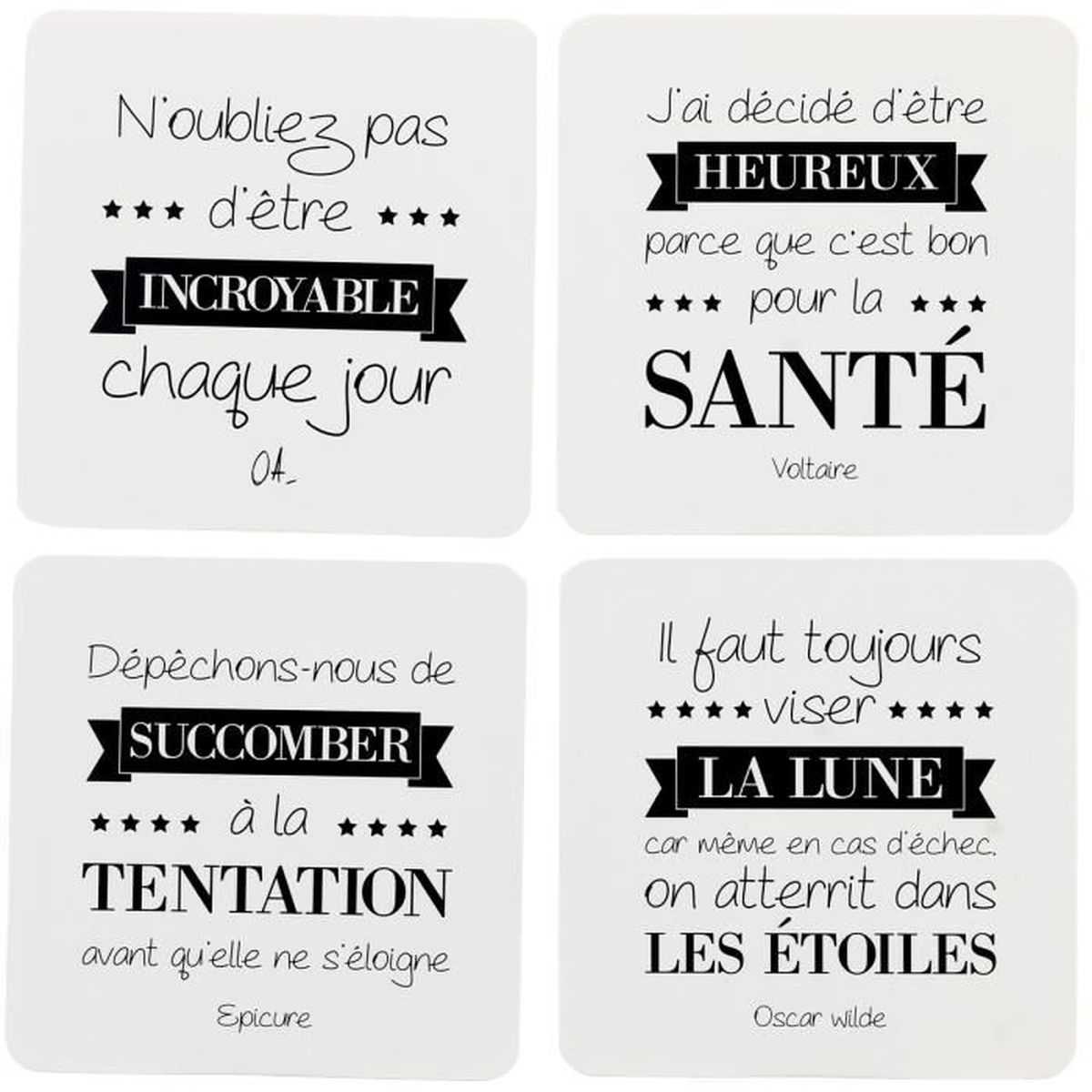 Set Lot 4 Dessous De Verre Collection Citation Design Set Lot 4 Dessous De Verre Collection Citation Design