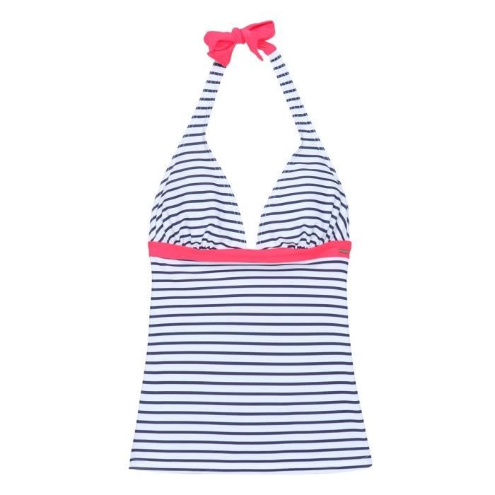 HAPPY AND SO Maillot de Bain Tankini Marin - Femme - Bleu et Rouge fluo