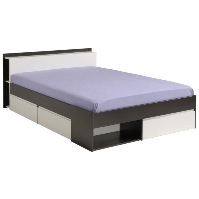 lit avec rangements - most - marron et blanc - l 150 x p 220 x h 79
