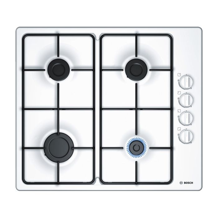 BOSCH PBP6B2B80 - Table cuisson gaz - 4 foyers - L 43 x P 51 cm - Revêtement acier émaillé - Blanc