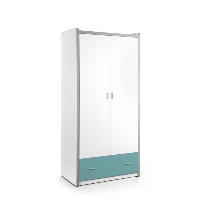 Armoire Dany a 2 portes blanc et turquoise 96 cm