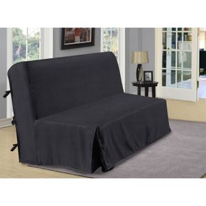 HOUSSE DE CANAPE Housse de BZ aspect lin - Noir - 140cm et 190cm