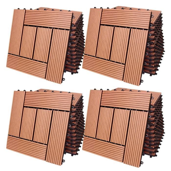 44x dalles de terrasse en bois composite wpc mosaïque terre cuite